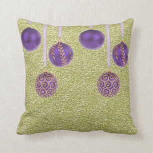 Joyeux Noël Bulbes Violets Paillettes Oreiller Dor