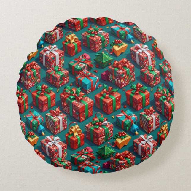 Joyeux Noël cadeaux emballés 10 - Coussin Rond (Devant)