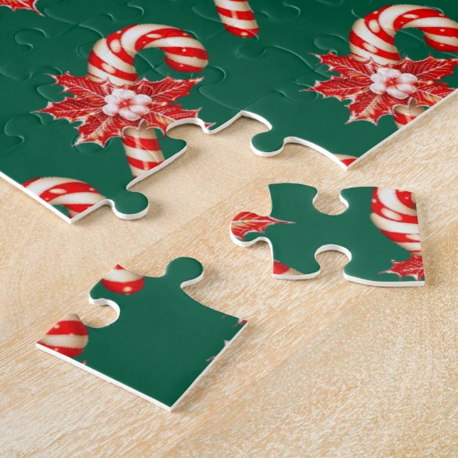 Joyeux Noël Cane de Bonbon Vert Chasseur Puzzle  (Côté)