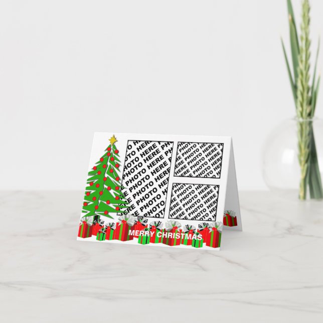 Joyeux Noël Carte Ajouter 3 Photos Cadeaux Arbre (Devant)