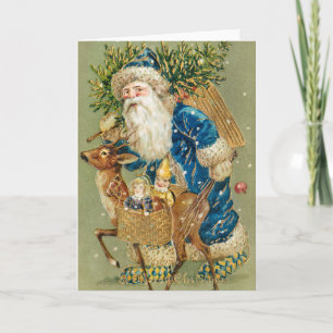 Joyeux Noël, Carte Antique, Père Noël et Renne
