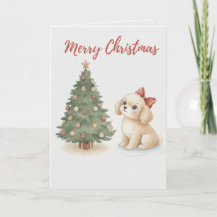 Joyeux Noël Carte Chien Toutou avec Arbre