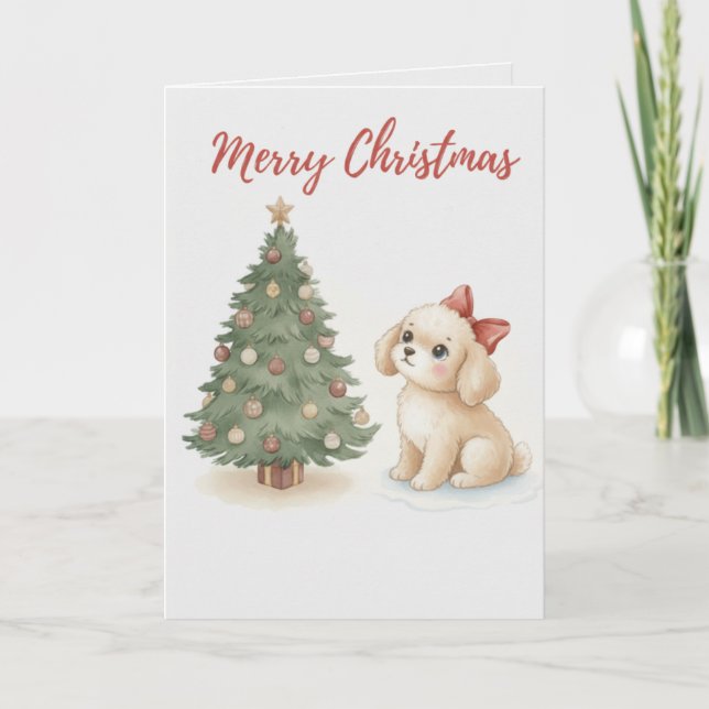 Joyeux Noël Carte Chien Toutou avec Arbre (Devant)