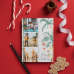 Joyeux Noël | Carte de collage photo de Noël<br><div class="desc">Souhaitez à vos proches un joyeux Noël avec nos cartes Mele Kalikimaka. Des simples palmiers aquarelles ornés de lumières festives. Trois photos collage sur le devant avec photo encadrée complète sur le dos et votre message personnalisé. Ajoutez votre libellé personnalisé à cette conception à l'aide des cases "Modifier ce modèle...</div>