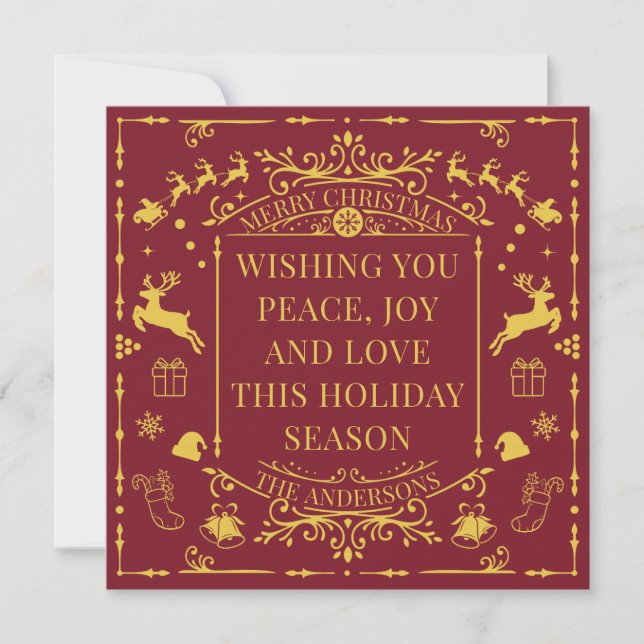 Joyeux Noël Carte de Fêtes Imitation Rouge et Or (Devant)