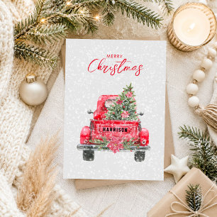 Joyeux Noël Carte de Fêtes Plate Truck Rouge Rusti