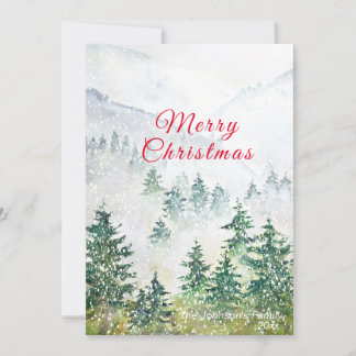 Joyeux Noël carte de forêt de pins enneigés
