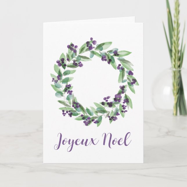 Joyeux Noël, Carte de Noël Française Wreath (Devant)