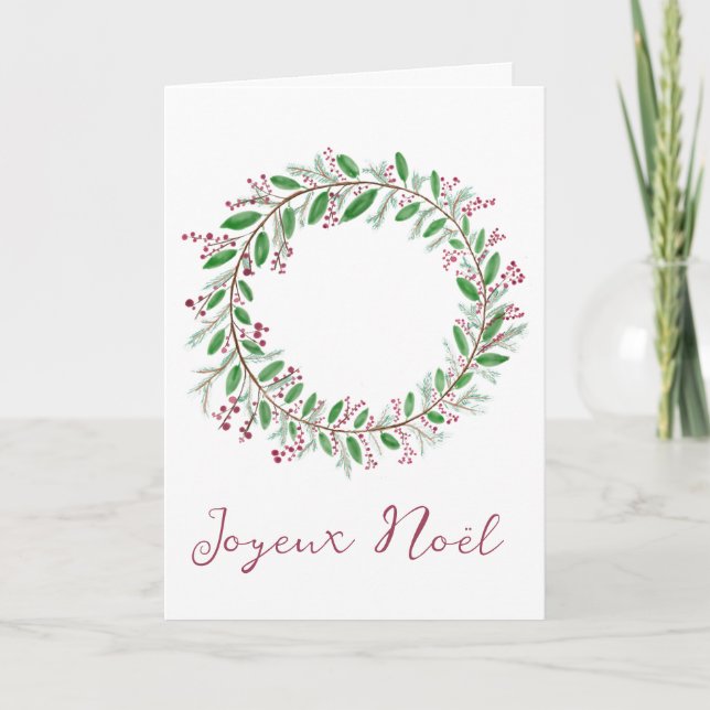 Joyeux Noël, Carte de Noël Française Wreath (Devant)