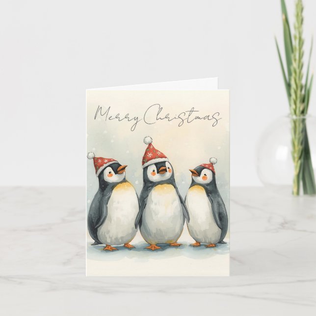Joyeux Noël Carte de Noël Trois Manchots (Devant)
