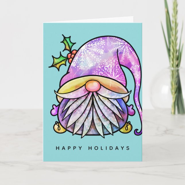 JOYEUX NOËL | Carte de vacances Tie Dye Hippy Gnom (Devant)