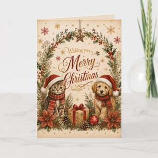Joyeux Noël Carte de Vœux Chat et Chien Mignons