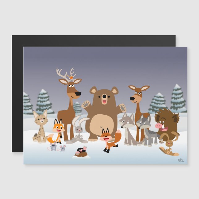 Joyeux Noël! Carte magnétique des animaux de forêt (Devant / Derrière)