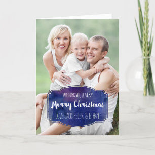 Joyeux Noël Carte photo bleu marine Aquarelle