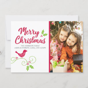 Joyeux Noël Carte photo Festive Red Bird