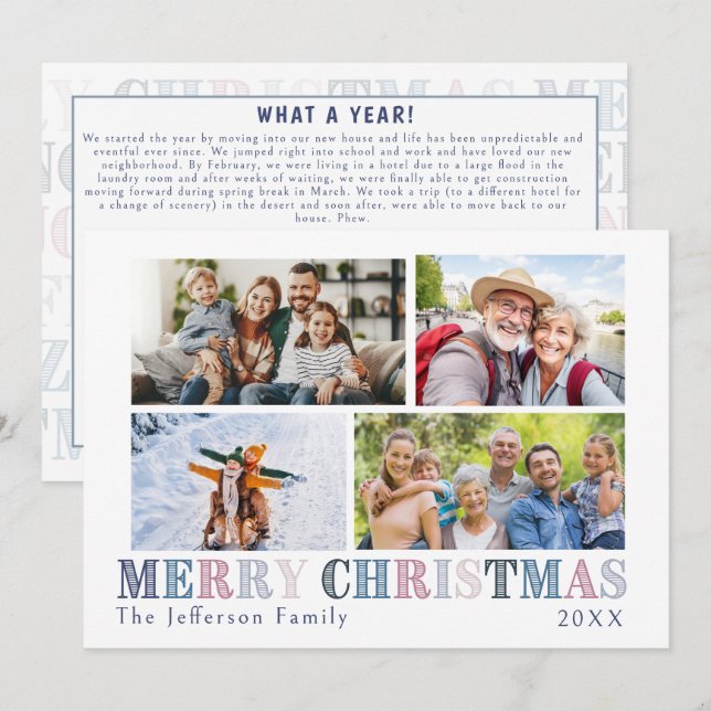 Joyeux Noël Carte Photo Quatre avec Note (Devant / Derrière)