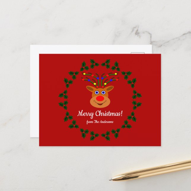 Joyeux Noël ! Carte postale de renne (Devant/Arrière en situation)