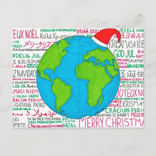 Joyeux Noël Carte Postale Langues du Monde (Devant)