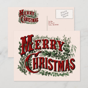 Joyeux Noël - Carte postale rouge et verte