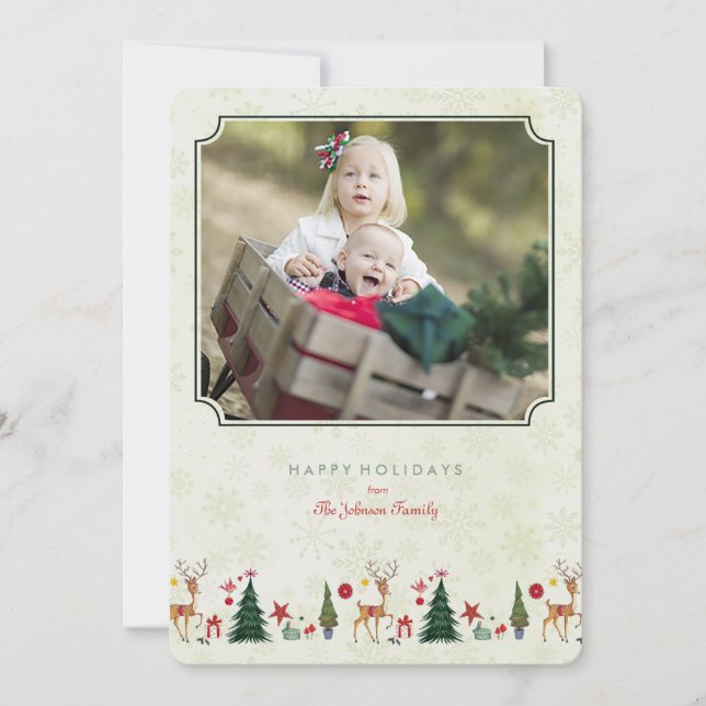 Joyeux Noël | Cerf & Arbre | Carte Photo (Devant)