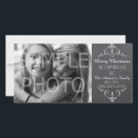 Joyeux Noël Chalkboard Carte photo de vacances<br><div class="desc">Cette carte a tout ! Customisez avec votre nom de famille et votre année sur le tableau de bord,  et ajoutez votre photo de famille sur la gauche,  puis envoyez à toute votre famille et vos amis. Conçu ici dans le style très populaire de tableau noir.</div>
