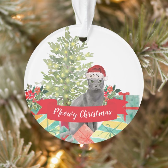 Joyeux Noël Chat Bleu Russe (Arbre)