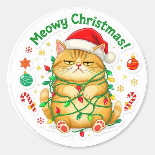 Joyeux Noël chat drôle Autocollant (Devant)