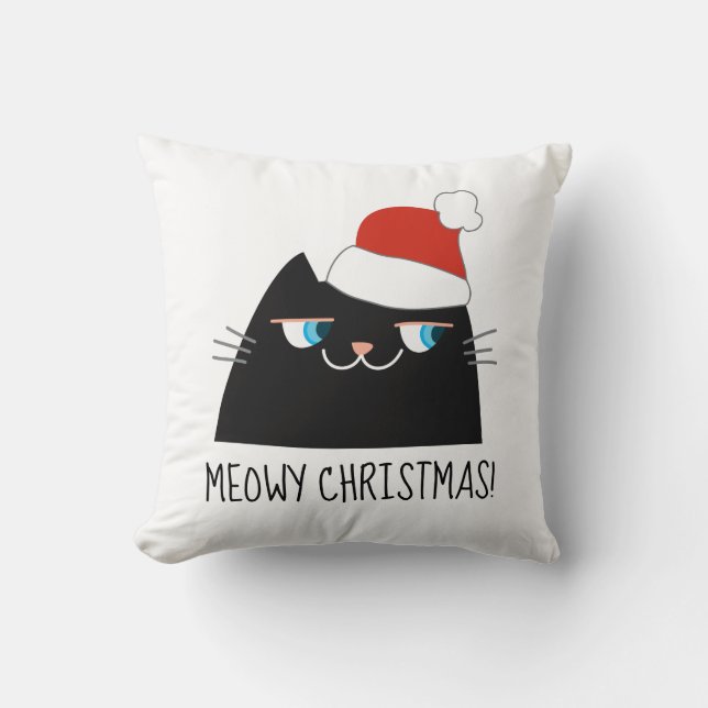 Joyeux Noël chat noir Coussin drôle mignon (Recto)