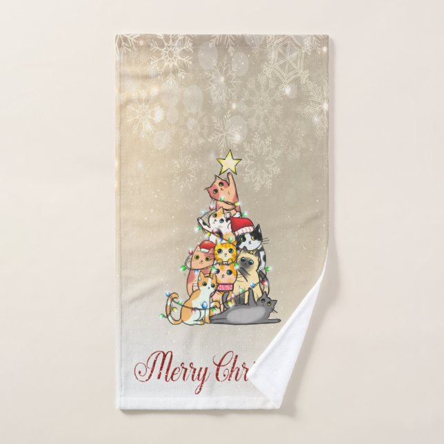 Joyeux Noël, chats de sapin flocons de neige (Serviette à main)