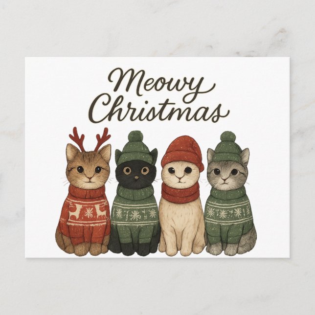 Joyeux Noël Chats Mignons Carte de Vœux | Cozy  (Devant)