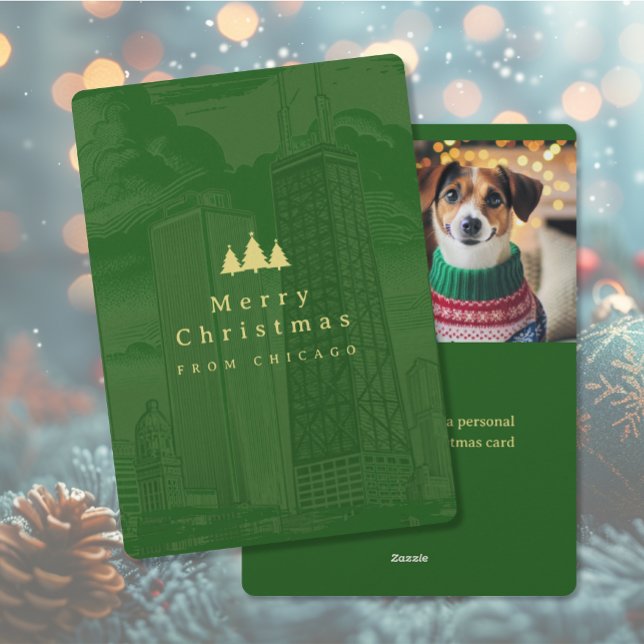 Joyeux Noël Chicago Flat Holiday Carte photo (Merry Christmas Chicago Flat Holiday Photo Card (front and back))