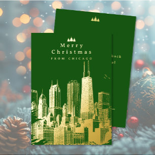 Joyeux Noël Chicago Green Foil Carte de vacances