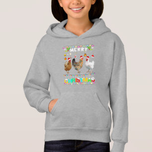 Joyeux Noël Chicken Chemise Santa Hat Lumières Xma