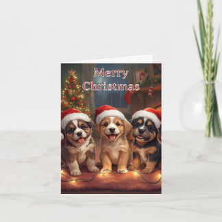 Joyeux Noël Chiots Mignons Carte de Noël
