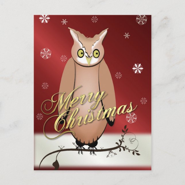 Joyeux Noël Chouette Carte postale rouge (Devant)
