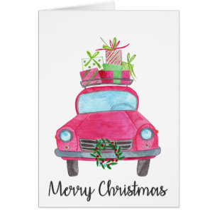 Joyeux Noël classique Voiture aquarelle