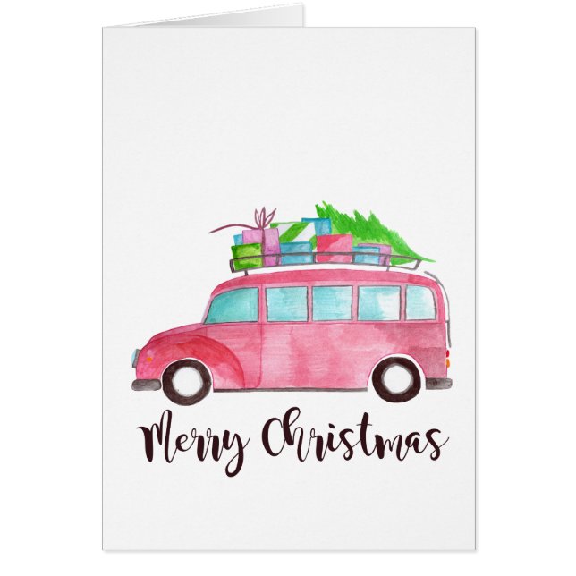 Joyeux Noël classique Voiture aquarelle (Devant)