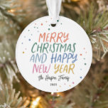 Joyeux Noël coloré personnalisé Nouvel An<br><div class="desc">Ce design festif et amusant présente une typographie de style fantaisiste aux couleurs vives accentuée par des points de confettis flottants colorés.</div>