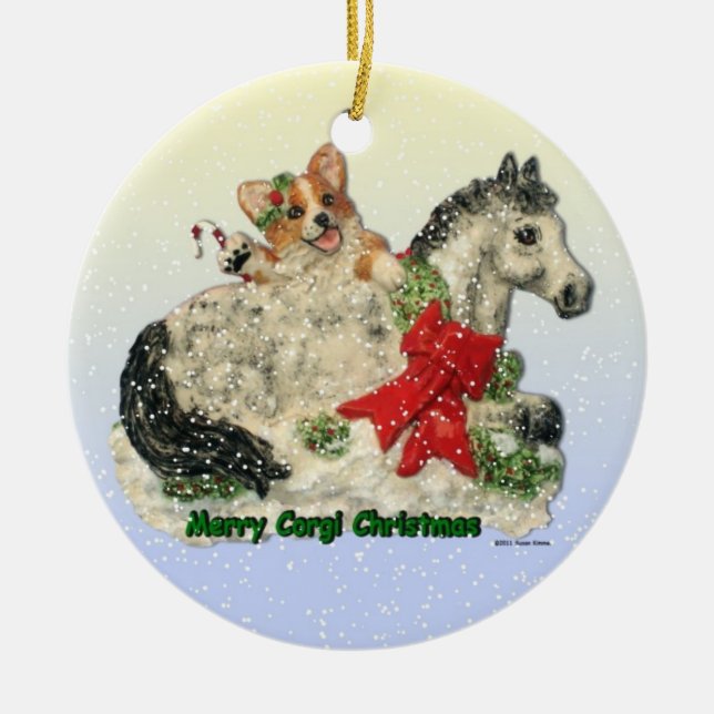 "Joyeux Noël Corgi" Corgi & Pony ornement (Devant)