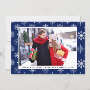 Joyeux Noël Couple Photo Flocs de neige Carte Bleu