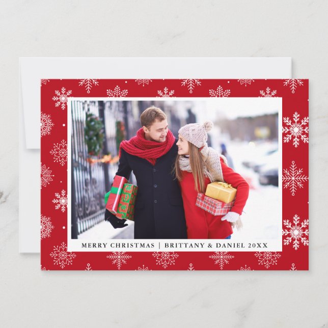 Joyeux Noël Couple photo Snowflakes Carte Rouge (Devant)