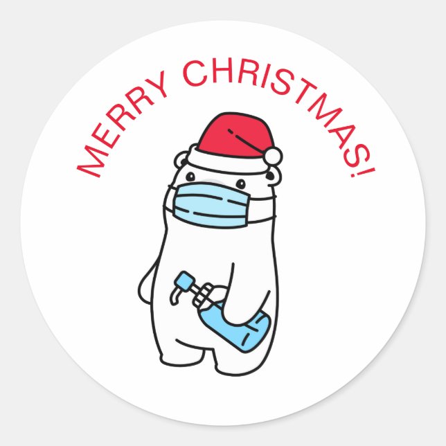 JOYEUX NOËL COVID19. Autocollant rond classique (Devant)