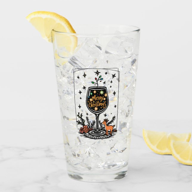 Joyeux Noël dans un verre de vin (Devant glace)