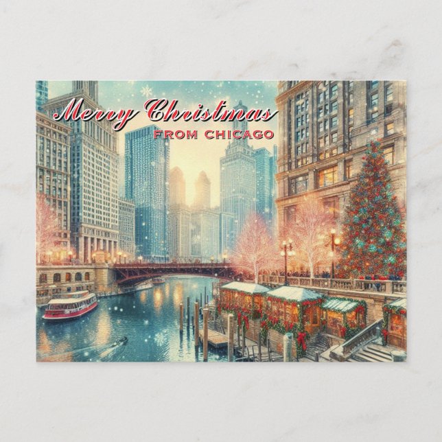 Joyeux Noël De Chicago Carte Postale Holiday (Devant)