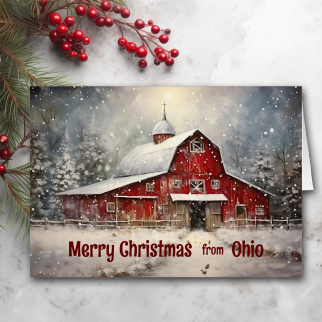Joyeux Noël de l'Ohio Carte de grange d'hiver (Créateur téléchargé)
