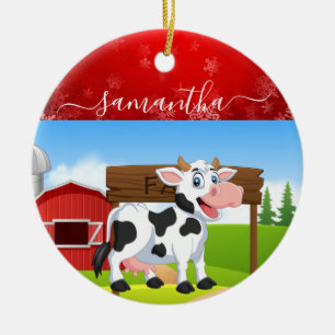 Joyeux Noël de vache ornement en céramique