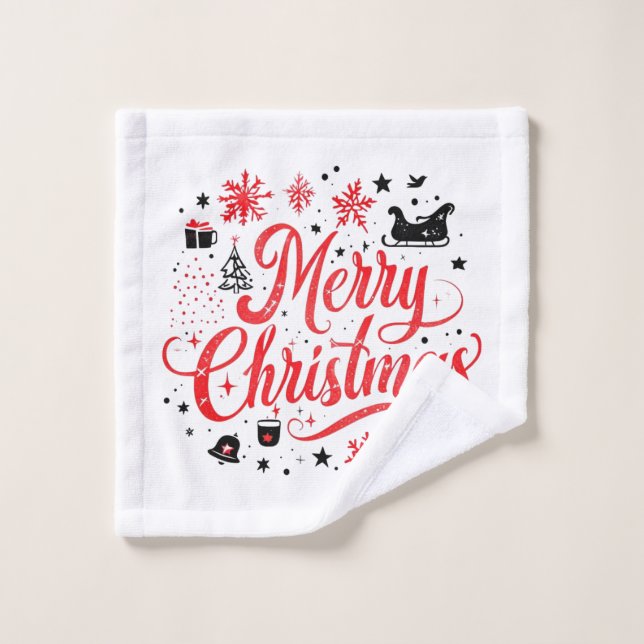 Joyeux Noël Design moderne | Rouge et blanc (Gant de toilette)