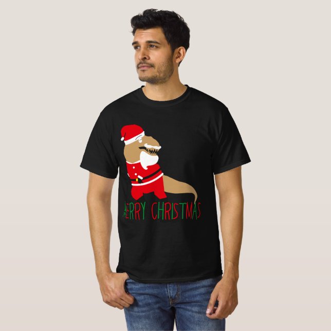 joyeux Noël dinosaure santa claus t-shirts (Devant entier)