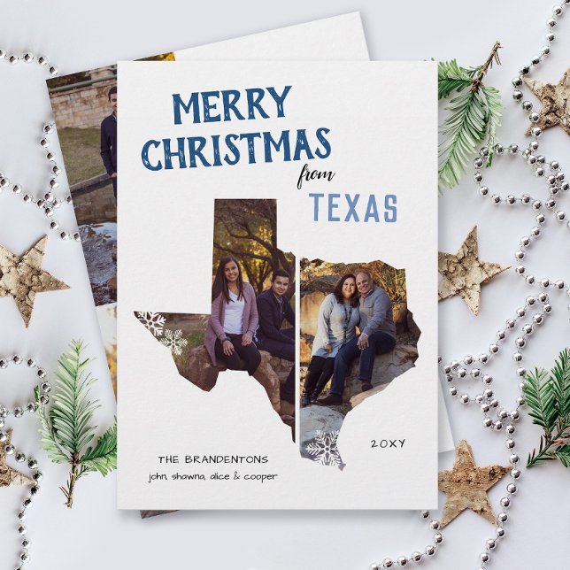 Joyeux Noël du Texas Nous avons déménagé (From Texas with love four photo Christmas holiday card and moving announcement )