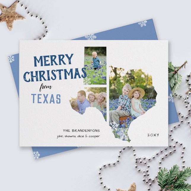 Joyeux Noël du Texas Trois Photo Carte (From the state of Texas with love three photo Christmas holiday card and moving announcement)